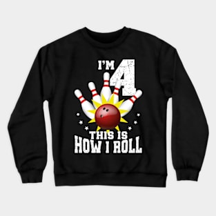 Bowling 4th Birthday Bday Party Kids 4 years Old Bowler Crewneck Sweatshirt